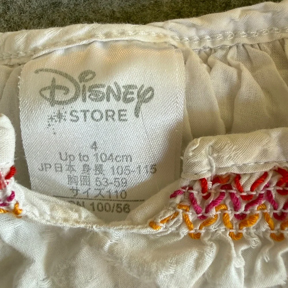 Disney Store Frozen Anna Elsa Embroidered White Smocked Dress Kids Size 4